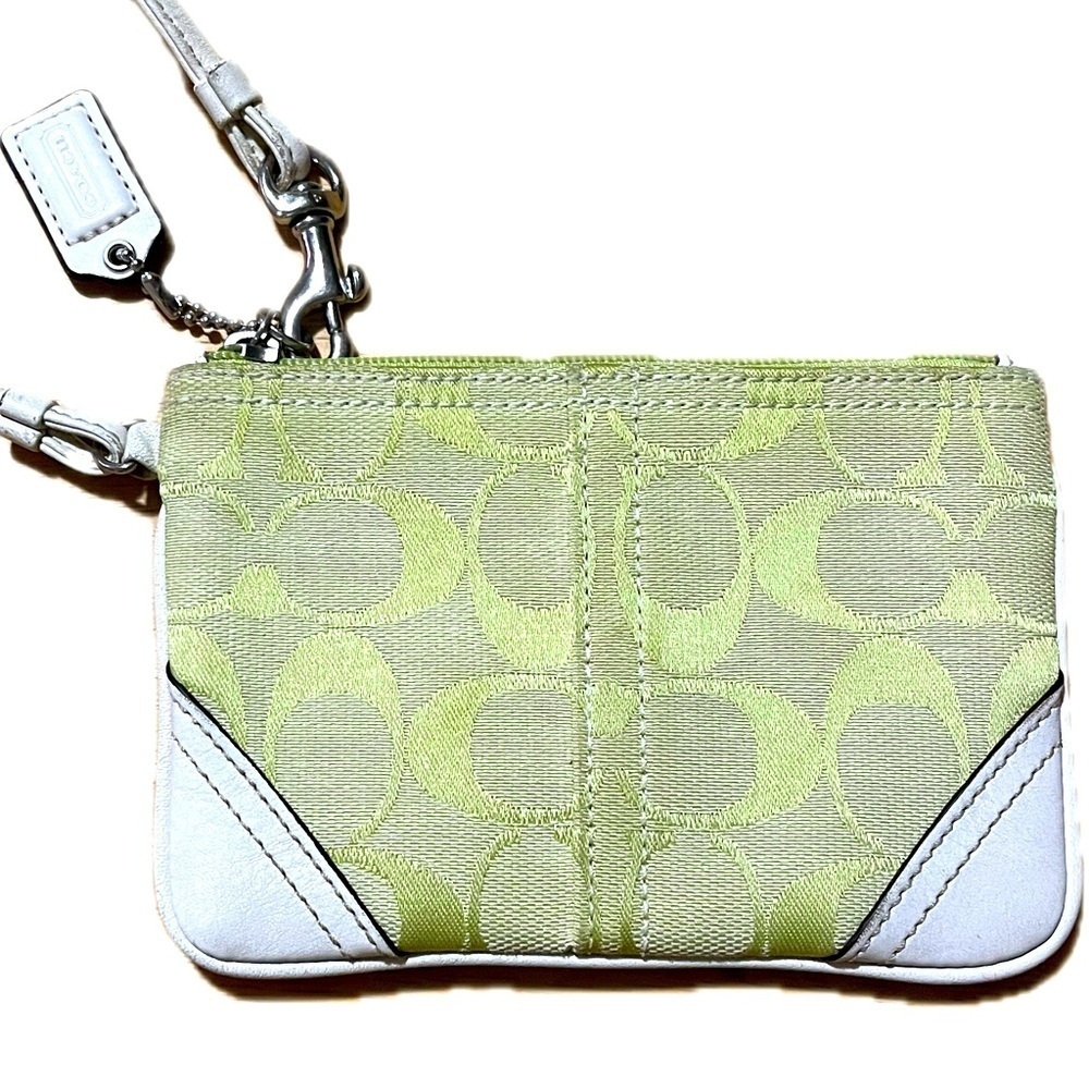 COACH Signature Lemon Green Jacquard/Leather Vintage Wristlet
